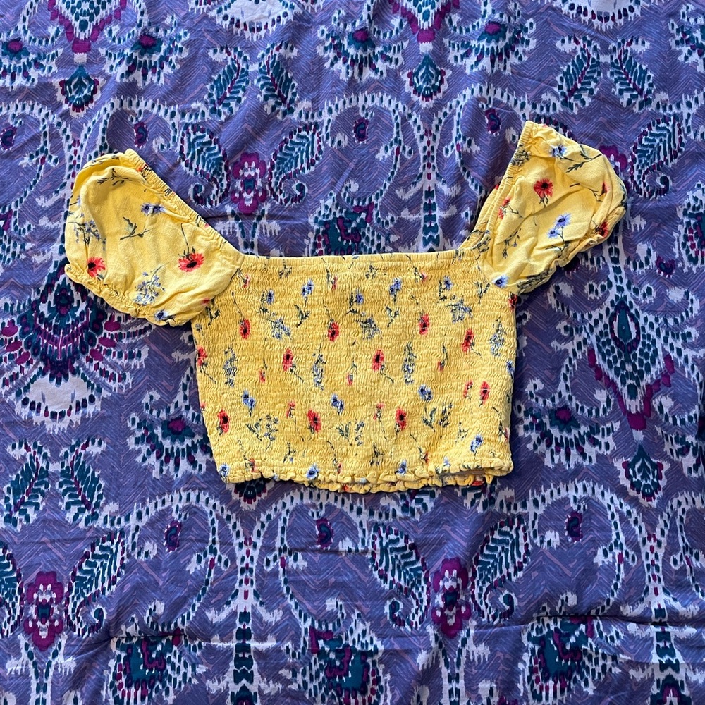 Forever21 yellow floral tube top crop top